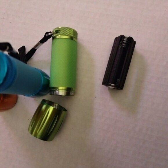 Set Of 3 Mini LED Flashlights With Wrist Straps In Green Blue & Orange Aluminum - Picture 4 of 4
